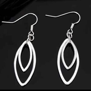 NWT Double Silver Marquise Loop Dangle Drop Earrings- Hypoallergenic